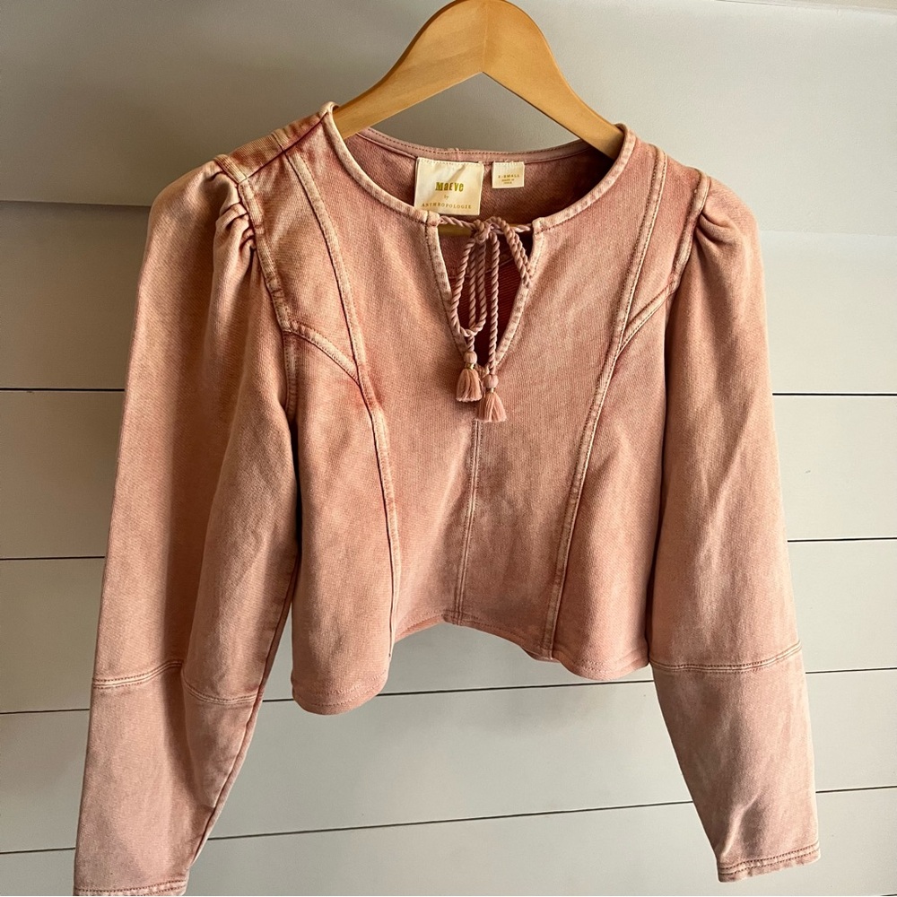 Anthropologie Maeve Women’s Pink Tie-Front Jeanne Puff Sleeve Top Size XS